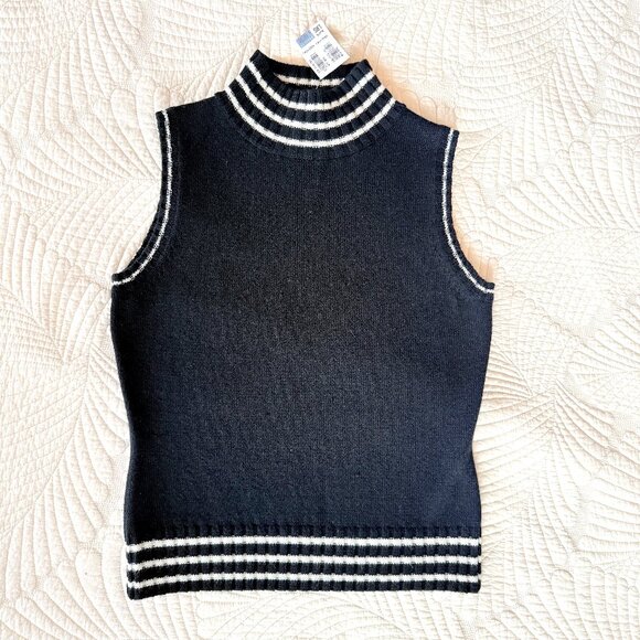 VTG Harolds Wool Black & White Striped Sleeveless Turtleneck Sweater Vest Size M - Picture 9 of 15
